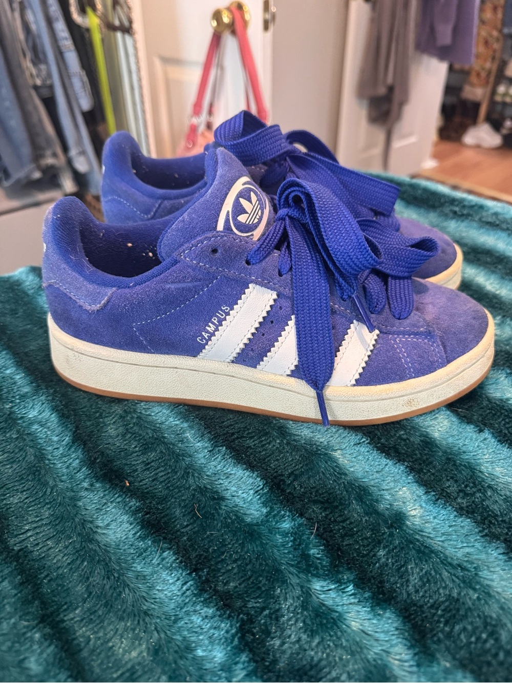 adidas Kids Campus Suede Sneakers in Royal Blue with White Stripes